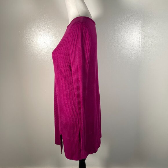 Apt 9 Fuchsia Pink Purple Round Neck Asymmetrical Hemline Long Sleeve Sweater M - Picture 6 of 13